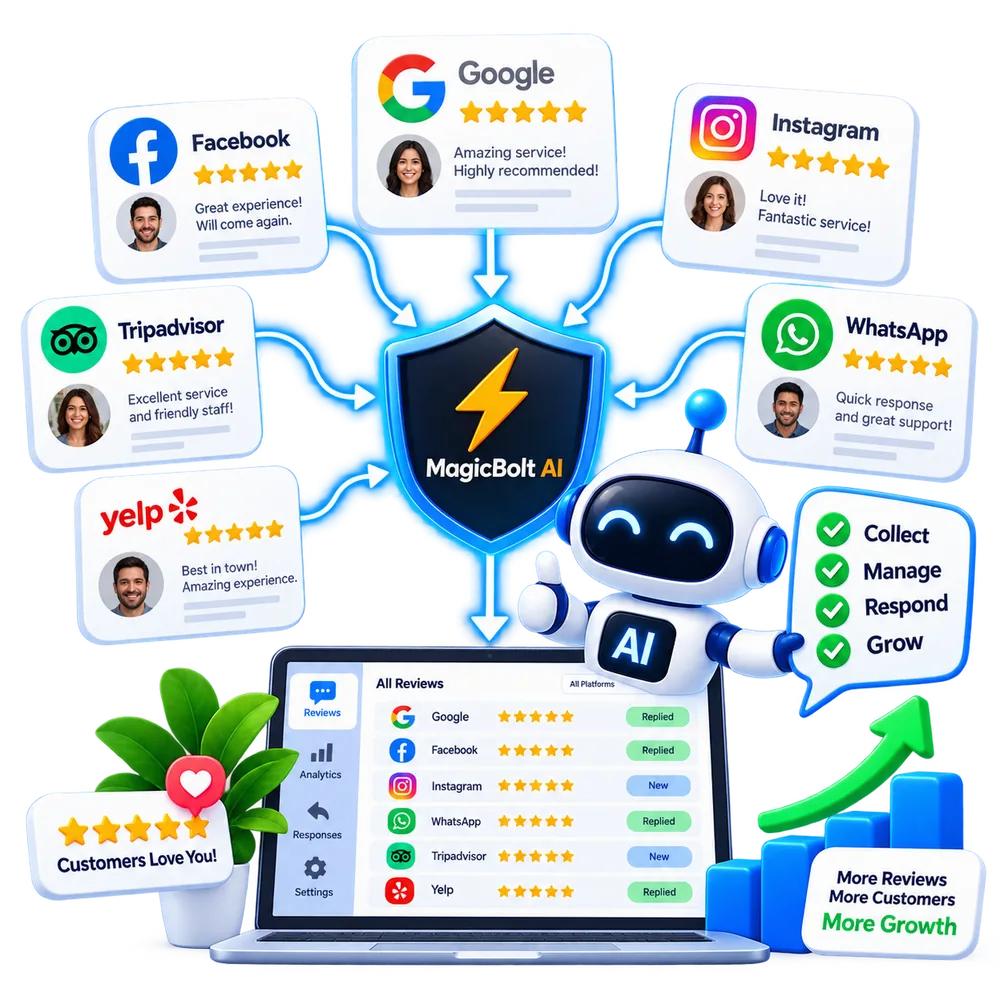 Review booster QR & Google reviews automation - white-label software for agencies by MagicBolt AI